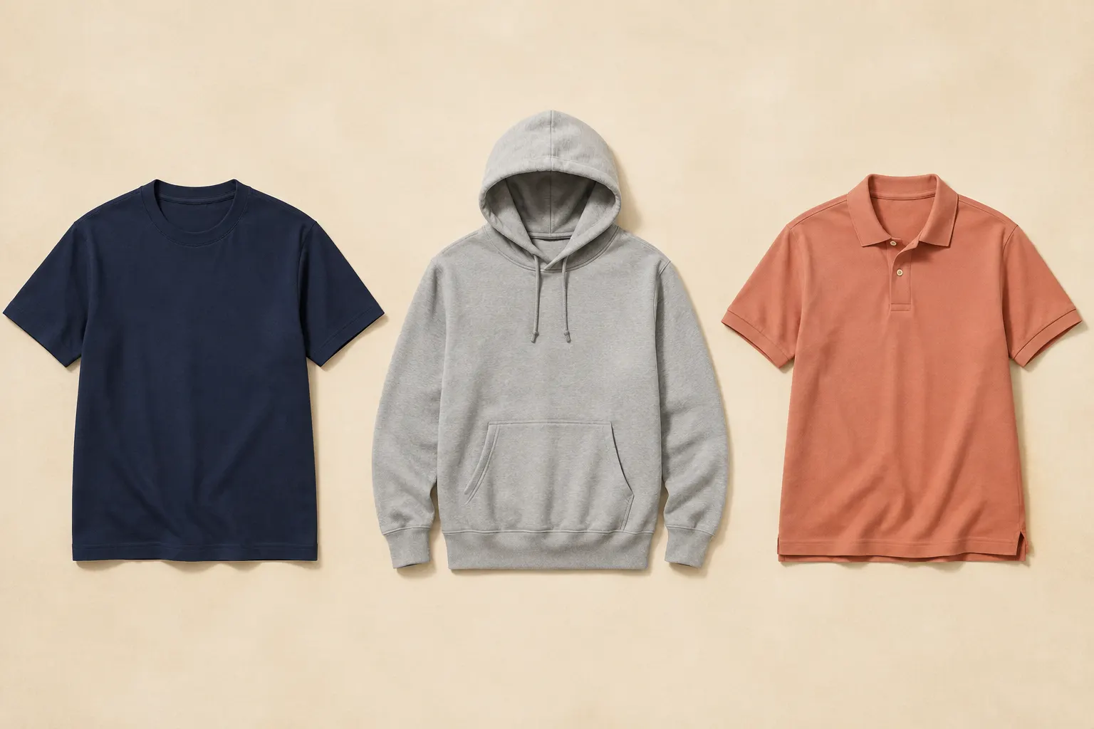 A tee, hoodie, and polo available for a custom apparel project